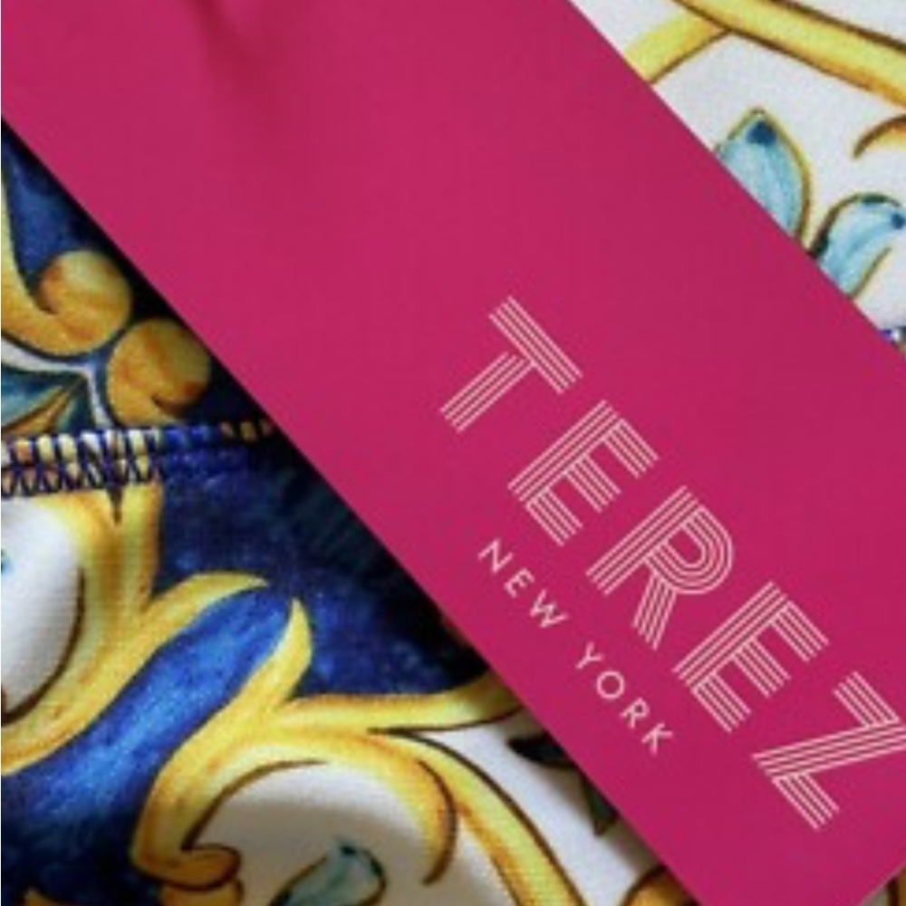 Terez Blue and Yellow Tile Patterned Leggings - Picture 7 of 7